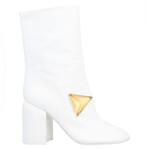 Jil Sander White Heeled Boots with Gold Accent